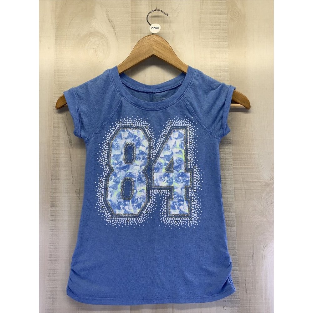 Justice Girls Size 6 Rhinestone/Glitter Graphic Cuffed Sleeve Shirt-7755
